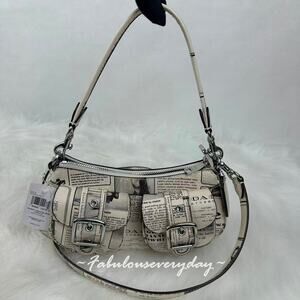 Coach Ashton Shoulder Bag With Newspaper Print In Leather/Sv/Chalk Multi CDC12